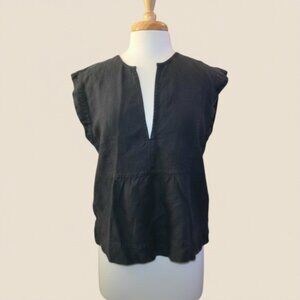 AG Adriano Goldschmied Trista Black Chambray Top Blouse Small Notch V